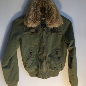 Bomber jacket with faux fur collar
